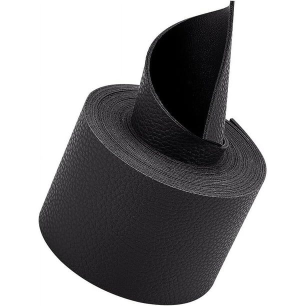 Correa de cuero negro de doble cara de 79" de largo con estampado de lichi. Cinturón plano de cuero con tiras de imitación de cuero suave y brillante de 2" de ancho.