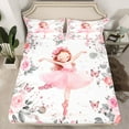 thumbnail image 2 of jejeloiu Ballet Dancer Bed Sheets,Cute Bufferflies Flowers King Sheets,Pink Floral Sheet Set For Kids,Microfiber Bedroom Decor,4 Pieces, 2 of 7