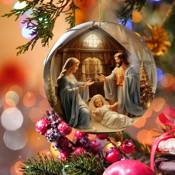 Cuelga un plato, decoraciones navideñas, nacimientos de Navidad, sublimación, decoración religiosa, corona, árbol de Navidad colgante, decoración colgante, decoraciones de jardín, decoraciones navideñ