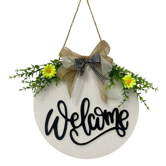 Injueey Guirnalda de bienvenida para puerta, adorno colgante, colgante de madera, señal de decoración de puerta de Hola, guirnalda Kits de decoración para fiestas blanco