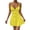Yellow, variant on Women's Spaghetti Strap V-Neck Mini Dress Ruched Waist Fit and Flare Casual Party Graduation Dress