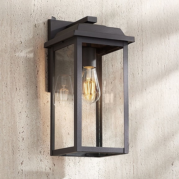 John Timberland Eastcrest Modern Outdoor Wall Light Fixture Textured Black 15 1/4" Clear Glass Panels for Post Exterior Barn Deck House Porch Yard
