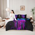 thumbnail image 4 of Homewish Neon Cyber Drip Skull King Bedding for Kids, Modern Swirl Gothic King Bed in a Bag, Black Reversible, 7pcs, 4 of 7