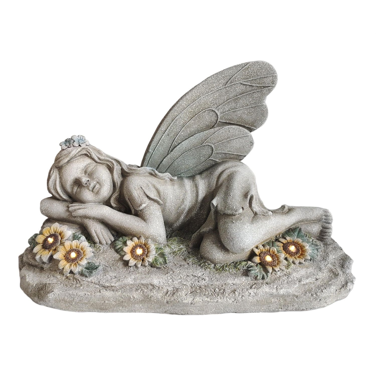 Angelo Décor Statue solaire d'ange endormi avec des fleurs