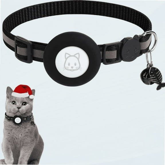 Airtag Cat Collar, Air tag Cat Collar with Bell and Safety Buckle in 3/8" Width, Reflective Collar with Waterproof Airtag Holder Compatible with Apple Airtag for Cat Dog Kitten Puppy (Black)