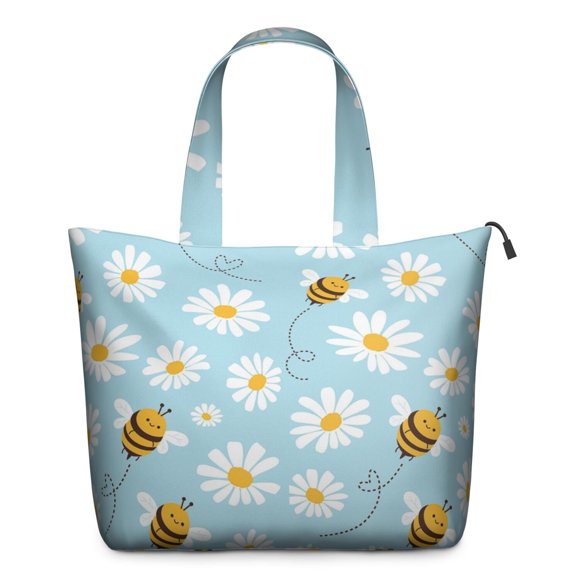 Queen Bee Travel Duffel, Honeybee Lover Cartoon Pattern Weekender Tote, Bumble Bee Design Lightweight Carry-on Bag with Adjustable Strap