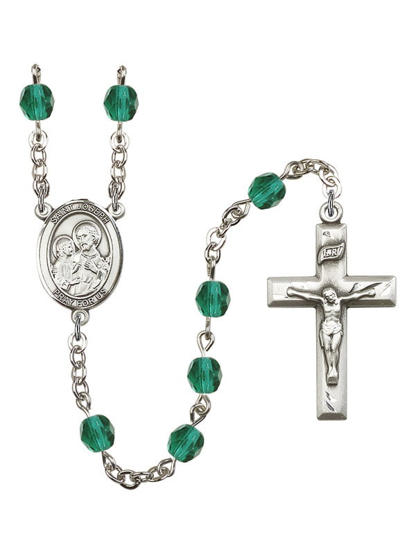 Joseph the Worker medal Silver Plate Rosary Bracelet features 6mm Zircon Fire Polished beads The charm features a St Patron Saint Workers The Crucifix measures 5/8 x 1/4