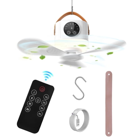 Teqhome 7200mAh Rechargeable Tent Ceiling Fan with Light, Remote Control Hanging Canopy Fan 4 Speeds 3 Brightness for Camping Travel RV