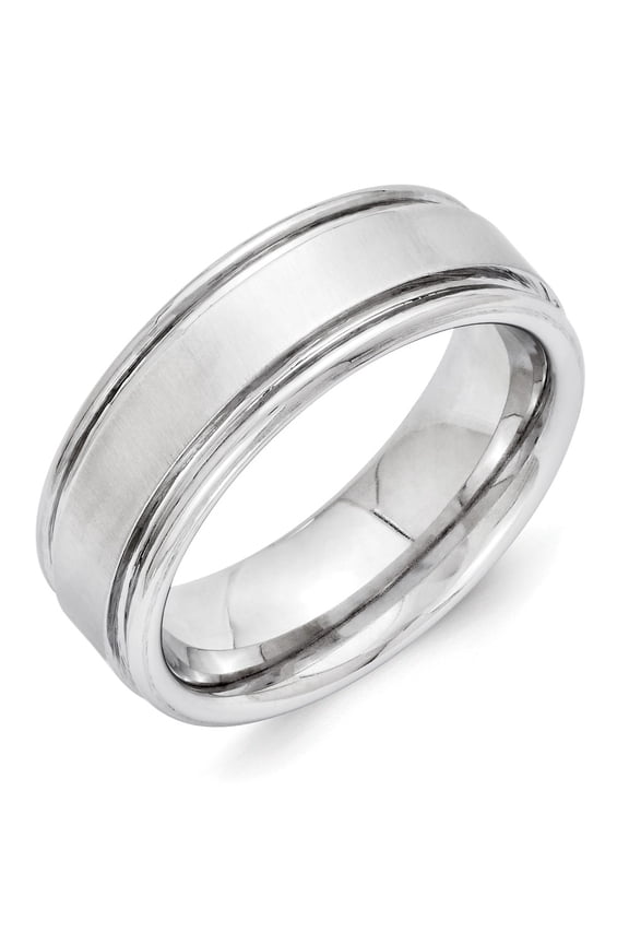 White Vitalium Ring Band Wedding Rounded Cross Satin Finish center Edge 8mm