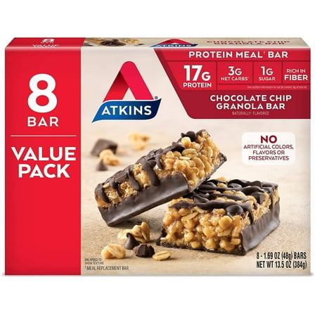 Atkins Meal Bar Value Pack Chocolate Chip Granola -- 8 Bars