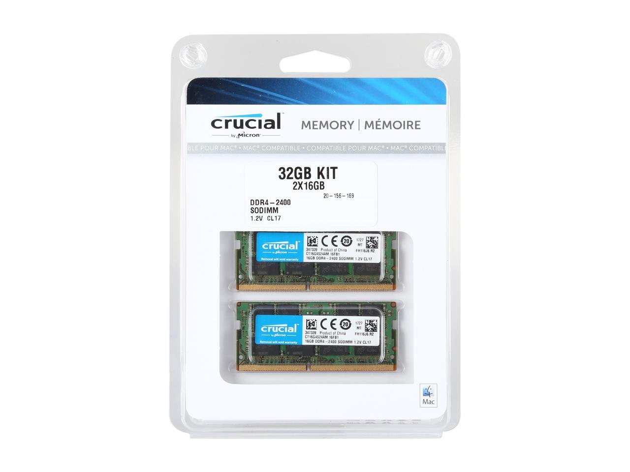 Crucial RAM DDR4 32GB Kit (2 x 16GB) DDR4-2400 SODIMM Memory for Mac  CT2K16G4S24AM