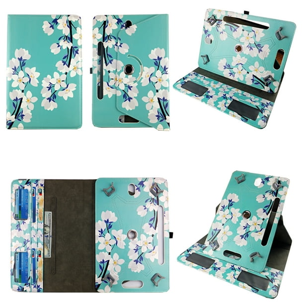 White Flower for Dragon Touch K10 10-inch Tablet Case Universal Android  Cases 360 Rotating Folio Stand Protector Pu Leather Cover Travel e-reader  Card