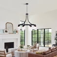 thumbnail image 4 of FINE MAKER Black modern hanging industrial chandelier, 5 lights living room clear glass shade semi-recessed lamp, 4 of 10