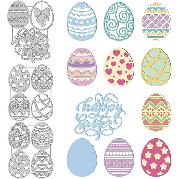 10 Style Easter Eggs Cutting Dies Easter Carbon Steel Die Cuts for DIY Crafting Embossing Stencil Template for Easter Background Card Making Scrapbooking Decoration DIY