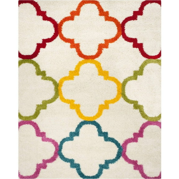 SAFAVIEH Keeleigh Geometric Quatrefoil Kids Shag Area Rug, Ivory/Multi, 8'6" x 12'