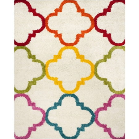 SAFAVIEH Keeleigh Geometric Quatrefoil Kids Shag Area Rug Ivory/Multi 8 6 x 12