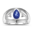 thumbnail image 1 of RYLOS Men's Rings Sterling Silver Pear Shape Tear Drop Cabochon Gemstone & Diamond Rings; Blue Star Sapphire   Size 9, 1 of 5