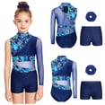 thumbnail image 5 of Hansber Gymnastics Outfits Set for Girls Ballet Leotards with Shorts and Hairband 3-Piece Tumbling Biketards Navy Blue 14, 5 of 7