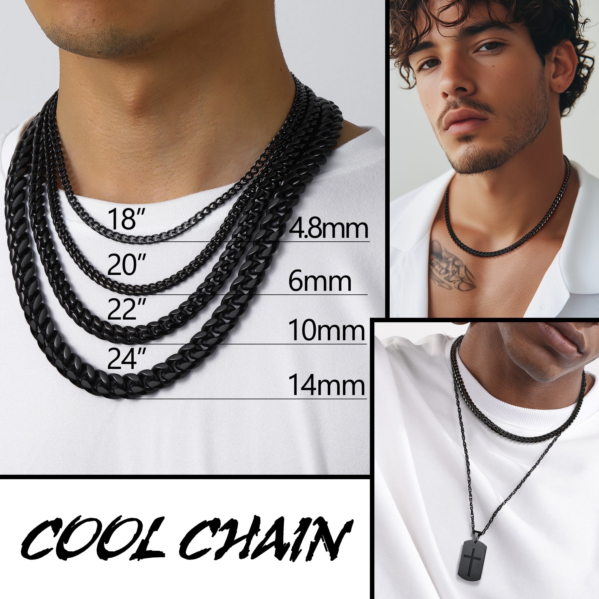 PROSTEEL Cuban Chain for Men Black Plated 6mm Miami Cuban Necklace 26 Inch Hip Hop Mens Gift for Birthday