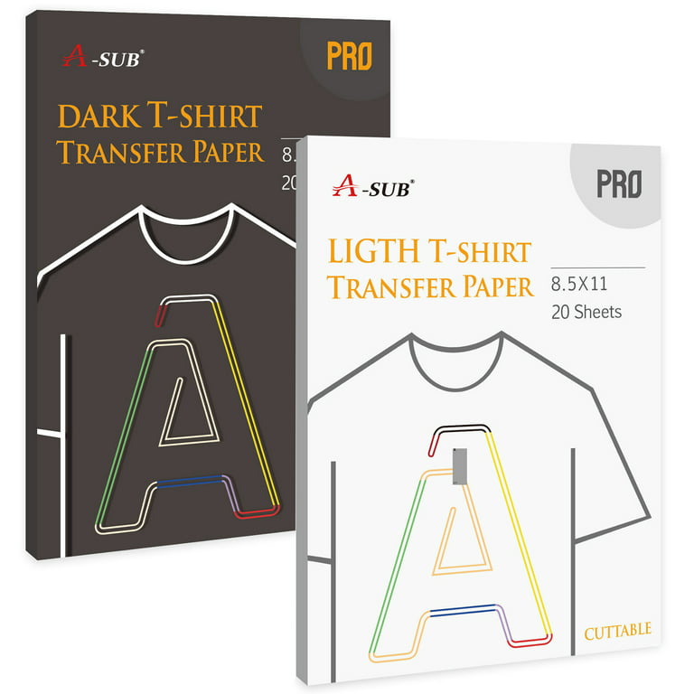 MIX 40 Sheets Light and Dark Transfer Paper , A-SUB PRO Inkjet Heat Paper for Dark + Light Fabrics, Transfer Paper for T-shirts 8.5x11 Compatible with Cricut - Walmart.com