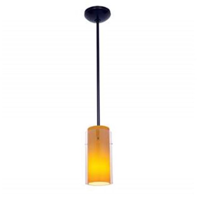 Accesslighting 28033-4R-ORB-CLAM Glass N Glass Cylinder Rod Clear Outer Amber Inner Glass Pendant, Oil Rubbed Bronze