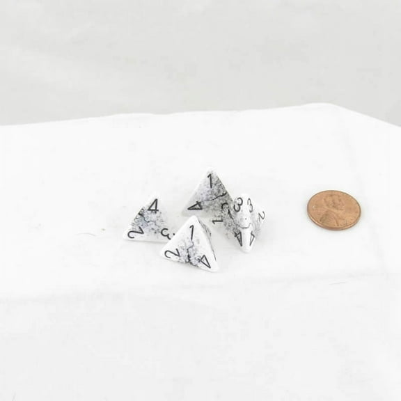 White Cracked Opaque Dice with Black Numbers D4 Aprox 16mm (5/8in) Pack of 4 Wondertrail