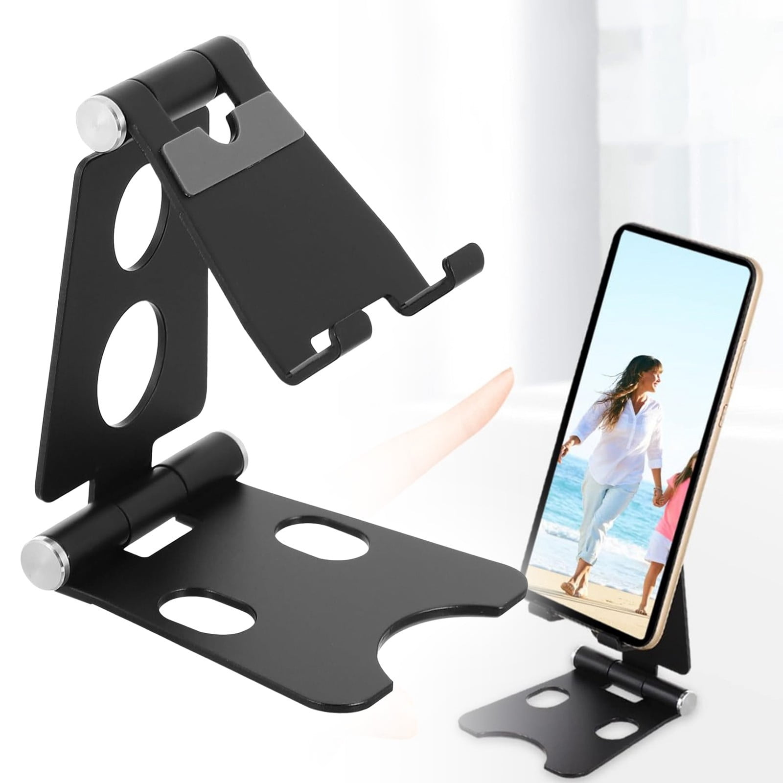 XKHHLH Dual Folding Cell Phone Stand, Adjustable Foldable Desktop Phone Holder Cradle Dock Compatible for Desktop Adjustable Cellphone Bracket for Smartphones