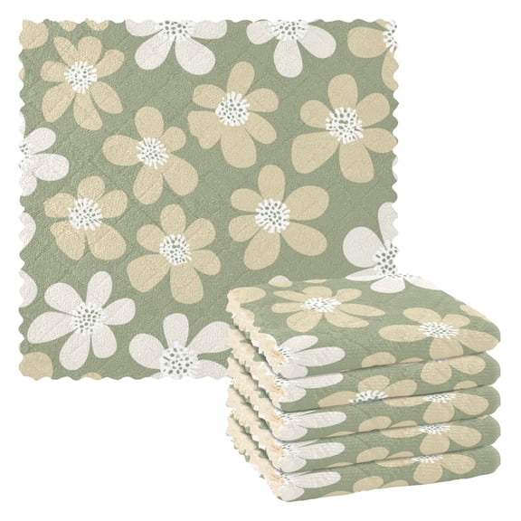 6 Pieces of Kitchen Towels 11x11Inch Kitchen Dish Cloths Kitchen Dish Towels Reuseable Cleaning Cloths Gray Flower Seamless