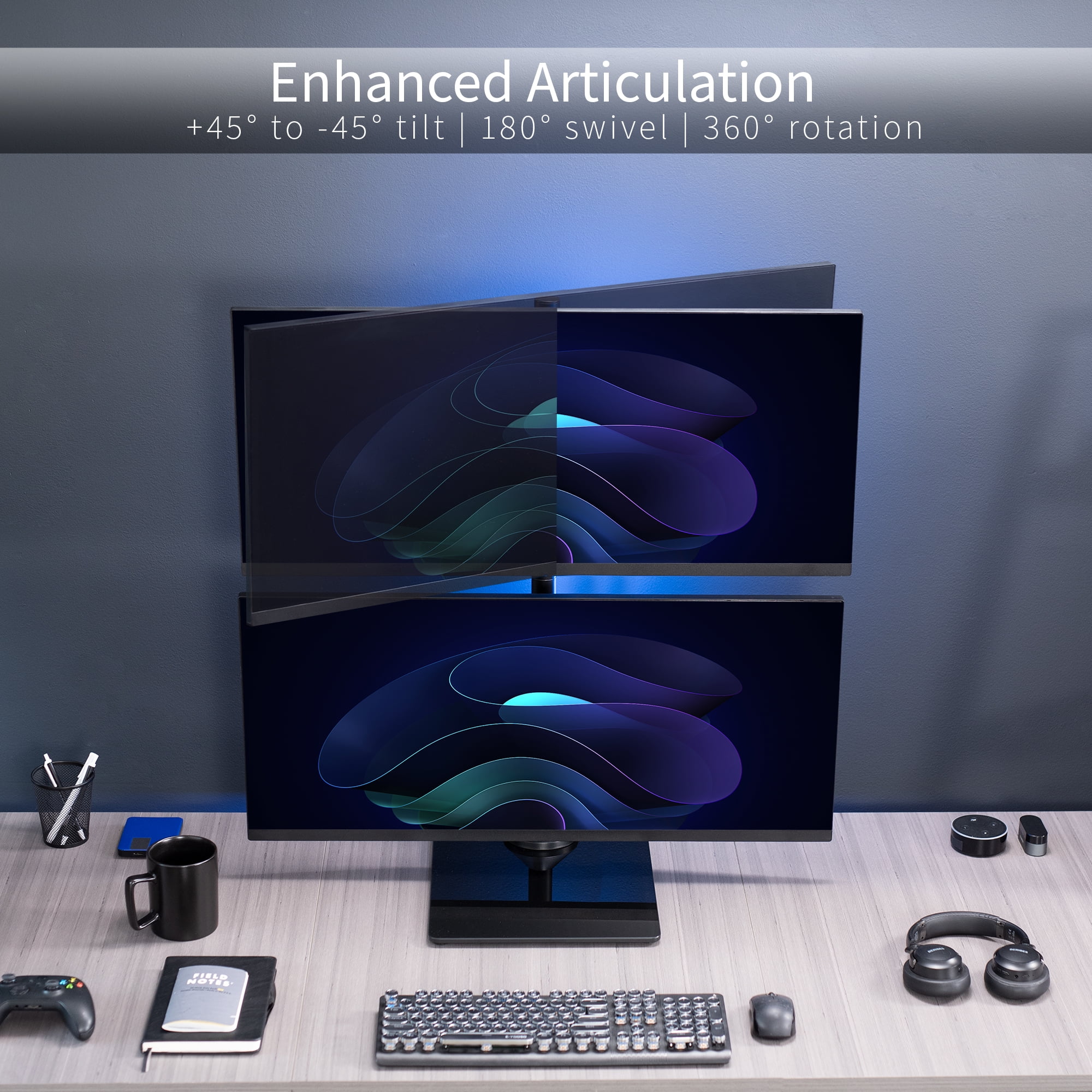 VIVO Dual Monitor Vertical Stand, Glass Base, Fits 2 Ultrawide Screens up to 34"