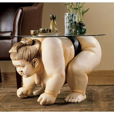 Basho the Sumo Wrestler Sculpture Glass-Topped Table