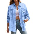 thumbnail image 2 of Jackets for Women Winter Jackets for Women Women's Trendy Ripped Oversized Denim Jacket - Boyfriend Distressed Long Coat, Casual Autumn Winter Outerwear, 2 of 8