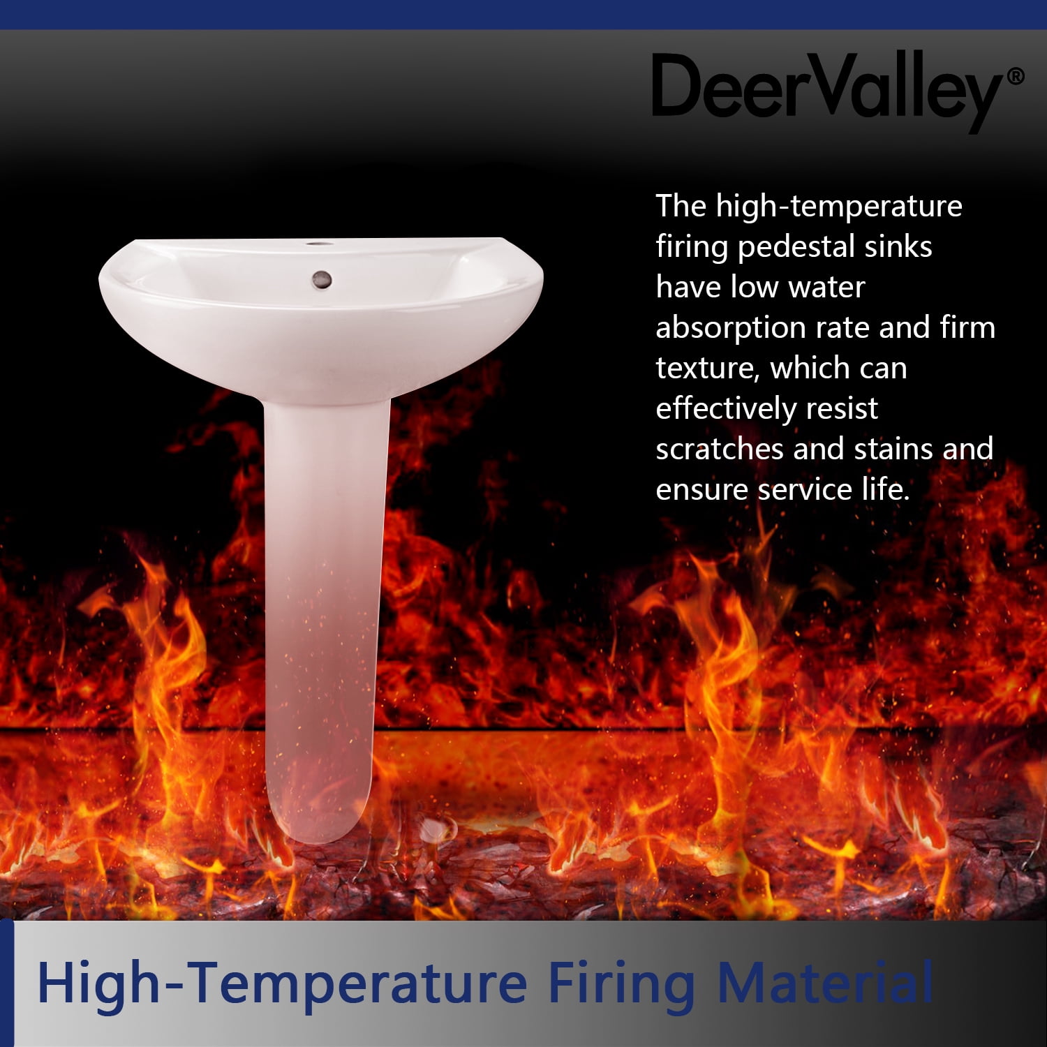 DeerValley DV-1P523 26" Tall U-Shape Pedestal Bathroom Sink with Overflow in White