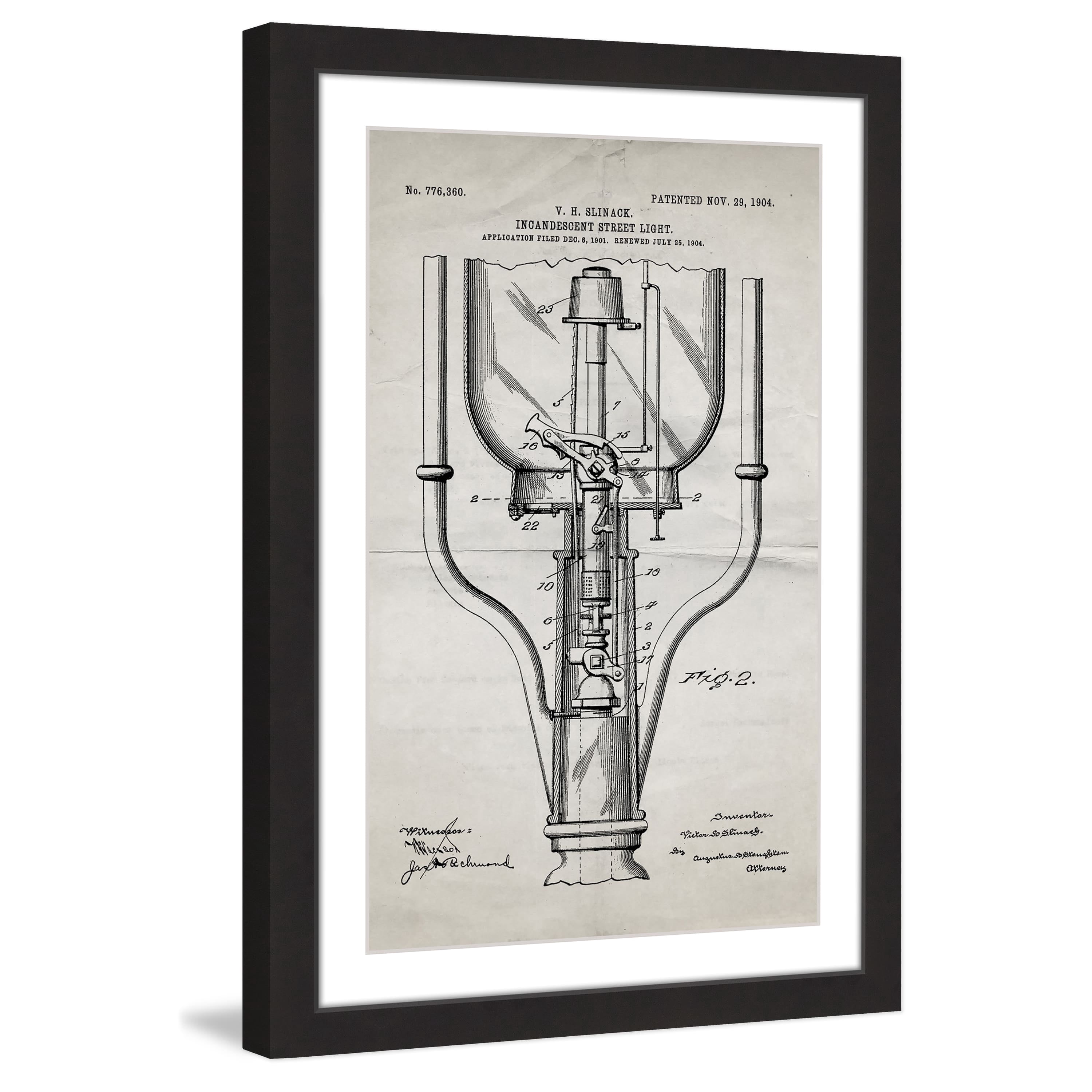 "Street Light 1904 Old Paper" Framed Painting Print