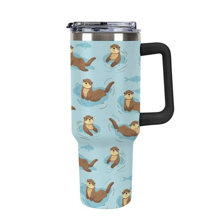 

Cute Ocean Otters Tumbler with Handle and Straw 40 oz Stainless Steel Leakproof Travel Coffee Mug Car Cup Vacuum Water Bottle 40oz