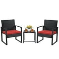 thumbnail image 2 of Lacoo 3 Pieces Outdoor Bistro Chair Set PE Rattan Patio Conversation Set of 2 with Cushion and Coffee Table,Black/Red, 2 of 7