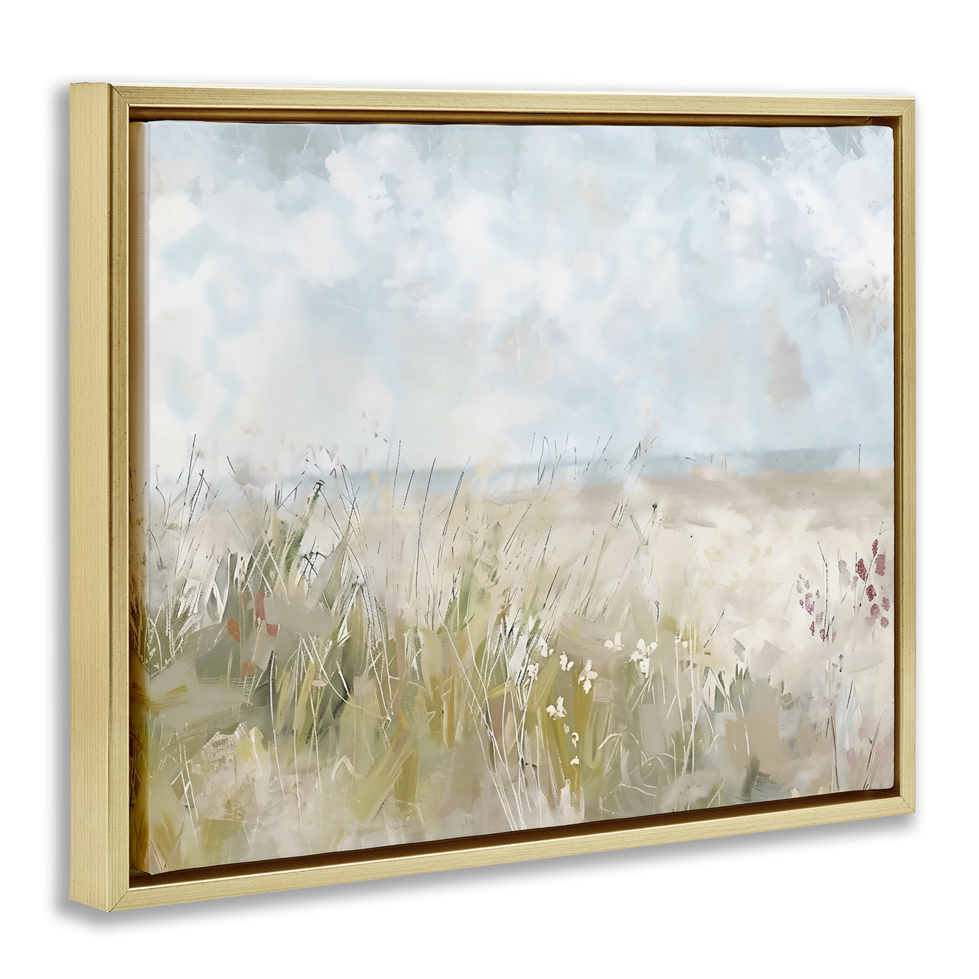 Stupell Industries Flowers By The Ocean Gold Framed Floater Canvas Wall Art, design by Creative Studio