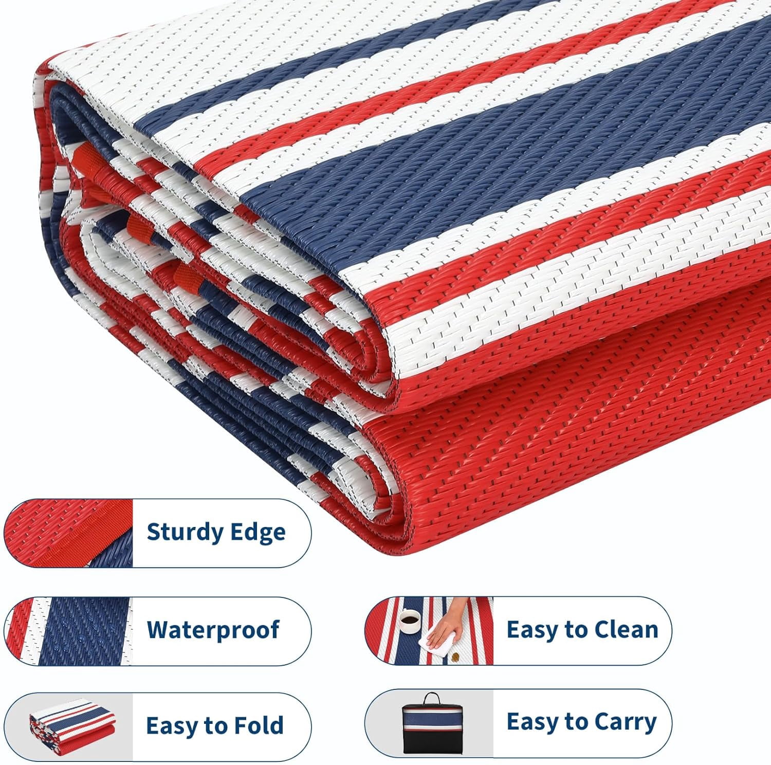 Outdoor Rug for Patio,Waterproof Mat,Reversible Plastic Striped Camping Rugs for RV,Porch,Deck,Camper,Balcony,Backyard,Beach