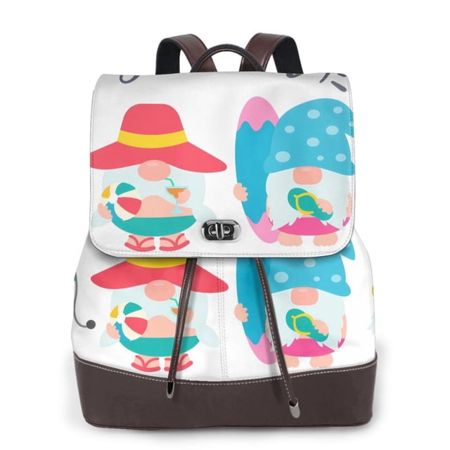 Easygdp Gnomes Summer Mochila de Cuero para Mujeres, Bolso de Hombro, Bolsos de Mano de Moda para Trabajo y Viajes
