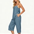 thumbnail image 5 of Cagogo Women V Neck Sleeveless Tank Top Wide Leg Pants Two Piece Set Casual Summer Outfits Loose Fit Tops Comfy Pants Matching Lounge Sets Tracksuits Travel Airport Clothes, Light Blue S, 5 of 8