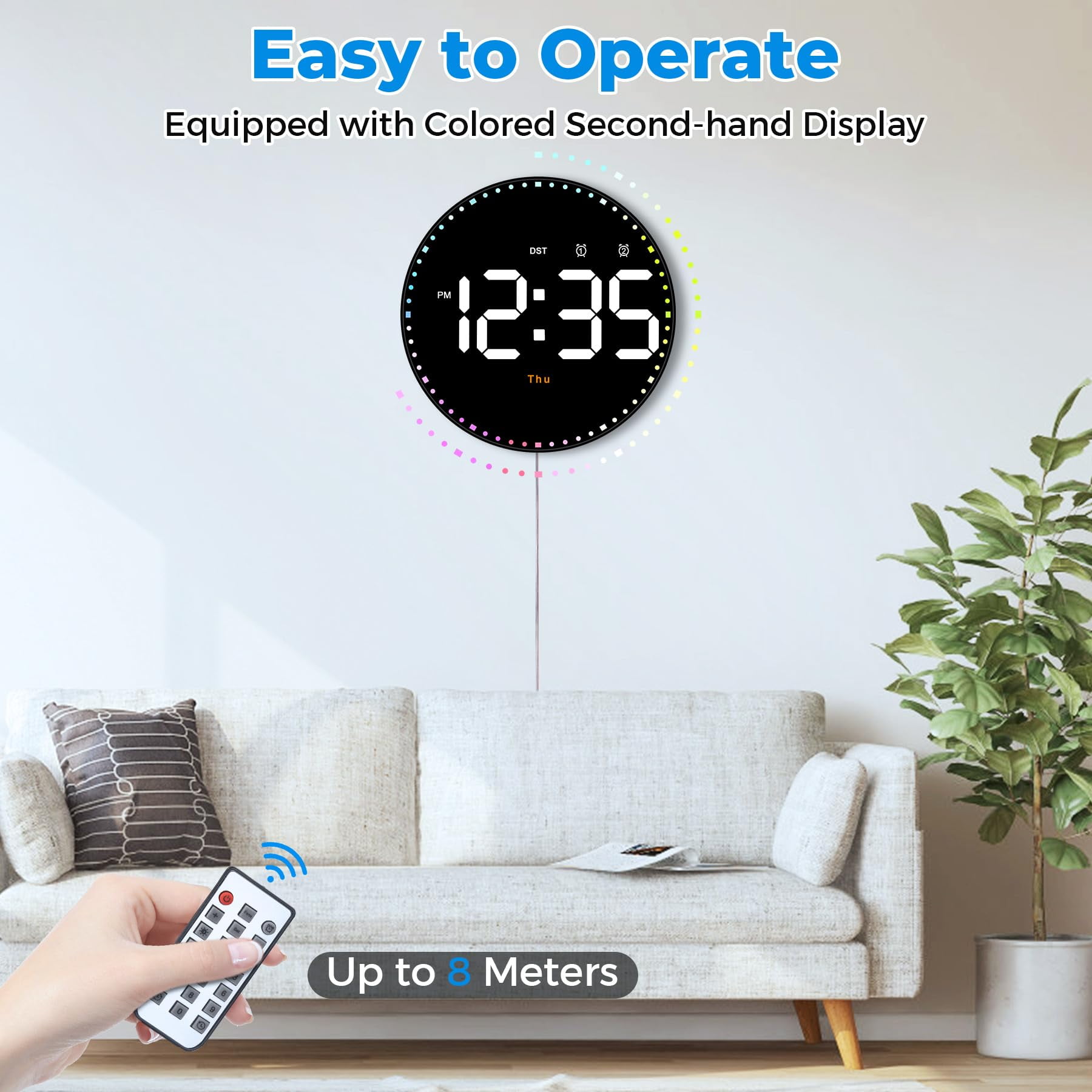 Digital Wall Clock,10" Digital Clock Large Display with Remote Control,Adjustable Brightness, Calendar, Temperature, 12/24 H, for Living Room Office Bedroom Elderly Adults