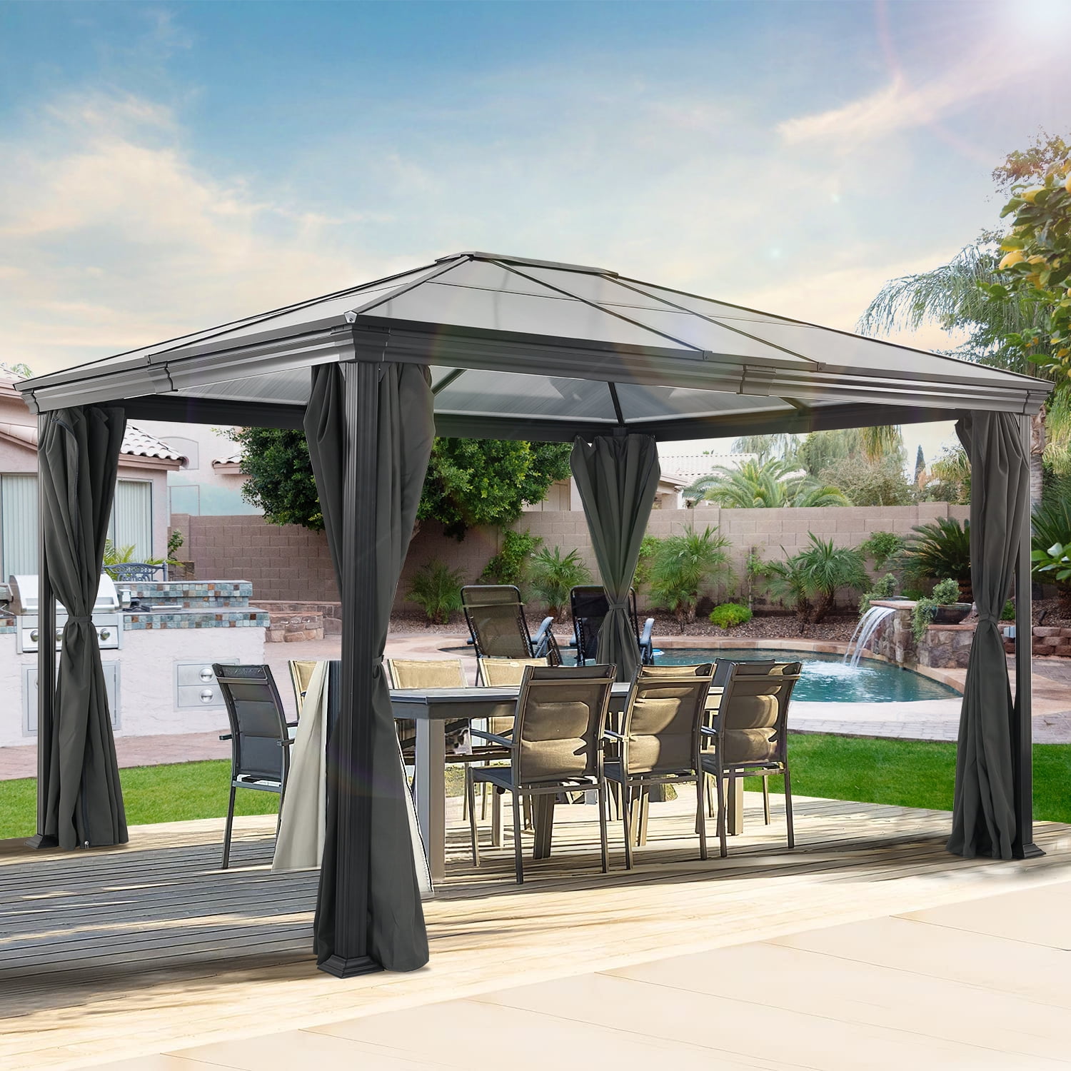 Buy Essential Lounger Outdoor Gazebo 10x12 with Privacy Curtains and