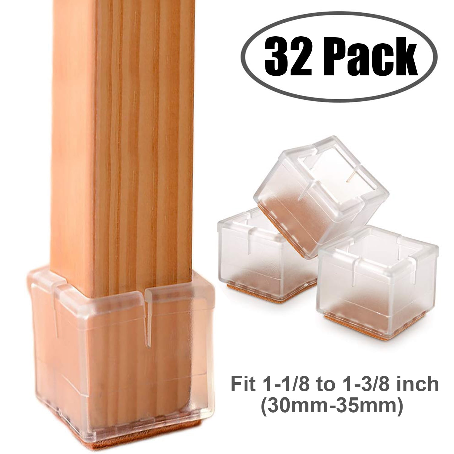 Square Chair Leg Caps Floor Protectors Fit Square Legs Length 1 1/8-1 3/8 ,Round Furniture Cups Table Feet Protectors Flexible SiliconeFurniture Pads Covers for Hardwood Floors 12 Pack 30-35mm