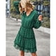 thumbnail image 5 of Vestido de mujer con cuello en V, cintura alta, manga larga, estampado de lunares, falda de línea A, verde oscuro L, 5 of 7