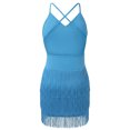 thumbnail image 2 of IBTOM CASTLE Floral Rhinestone Fringe Tassel Latin Dance Dress for Girls 1920s Fapper Dress Kids V Neck Cross Back Ballroom Dance Outfit 5-6 Years Sky Blue, 2 of 7
