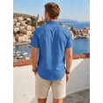thumbnail image 6 of Men's Linen Shirts Short Sleeve Casual Shirts Button Down Shirt Beach Summer Vacation Blue Shirt XL, 6 of 7