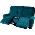 thumbnail image 4 of Housse de Causeuse Inclinable 2024 avec Console Centrale, Housse Extensible en Velours pour Fauteuil Inclinable 2 Places avec Porte-Gobelet, 4 of 10