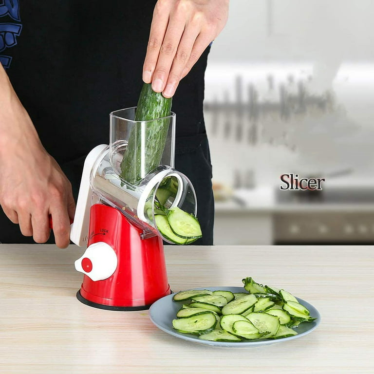 Nutrislicer 3-in 1 Kitchen Countertop Rotary Cheese Grater with Handle &  Suction