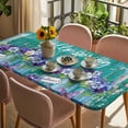 thumbnail image 3 of Hello Spring Table Cloths for 4 Foot Rectangle Tables, Pastoral Purple Bottle Floral Dark Green Wood Patio Waterproof Elastic Fitted Tablecloths, Washable Rectangular Table Cover for Camping, 3 of 8