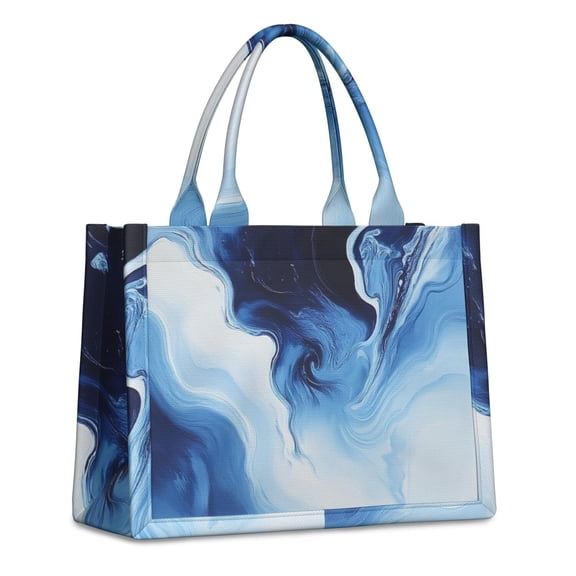 Large Capacity Tote Bag,Blue White Marble Pattern Handbag Fashion Luxury Tote Bag,15.7"x13"x 5.1" Inches,Laptop Compatible