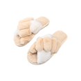 thumbnail image 1 of Women's Fuzzy Slippers Cross Band Memory Foam House Slippers Open Toe Non-slip Slippers, 1 of 4